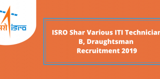 ISRO Shar Various ITI Technician B, Draughtsman Recruitment 2019
