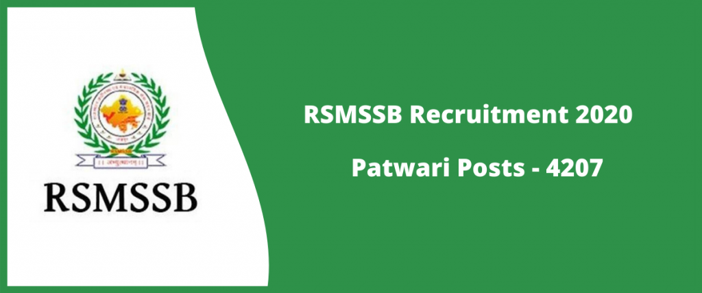 RSMSSB Patwari Recruitment Online Form 2020 - Apply for 4207 Vacancies